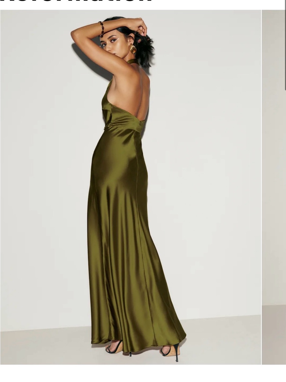 Reformation Daniela Silk Dress in Pear - Picture 6 of 7